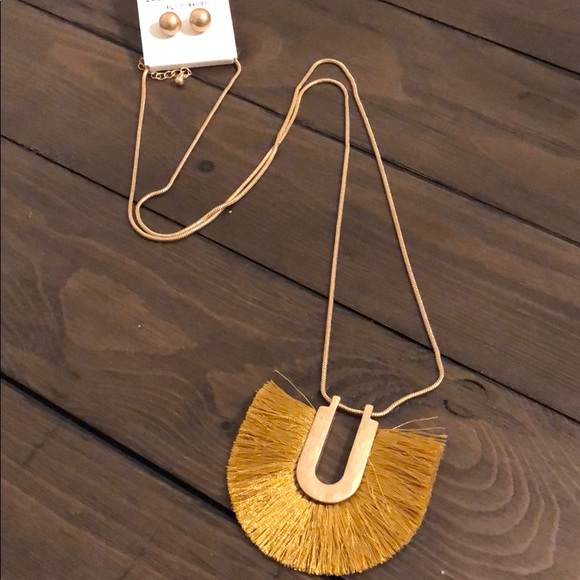 Jewelry - Mustard Yellow Fan Fringe Statement necklace